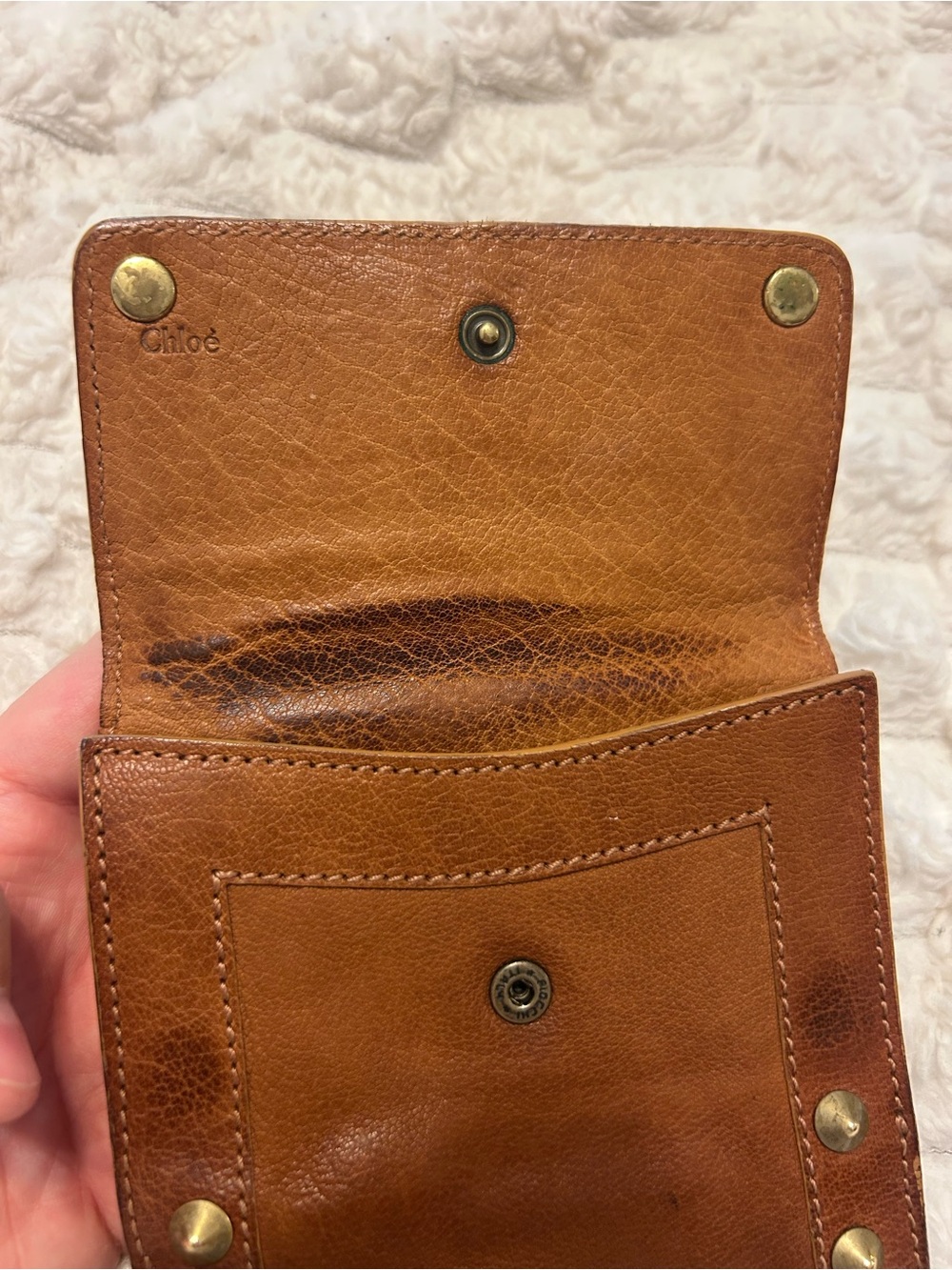 Chloe Paddington Vintage Studded Leather Bifold Wallet Cognac Brass with COA - Picture 10 of 16